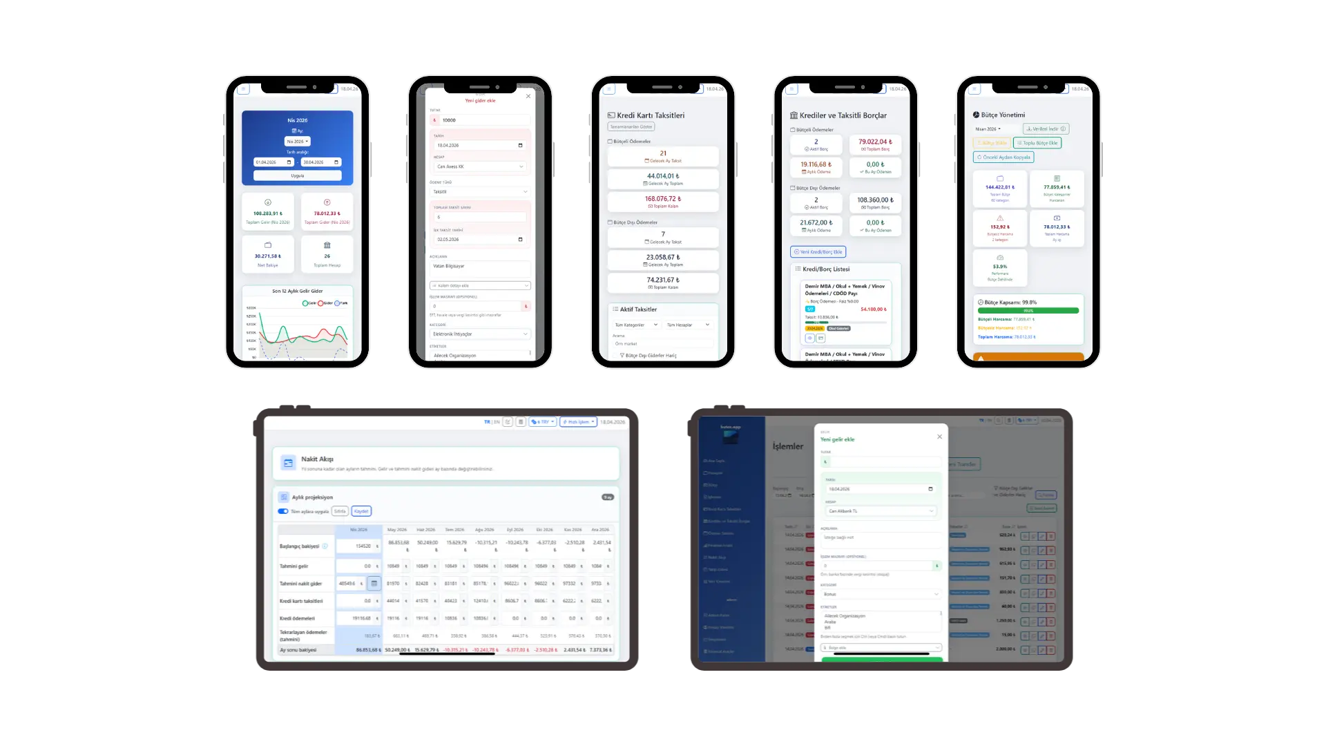 butce.app web, Android and tablet screens